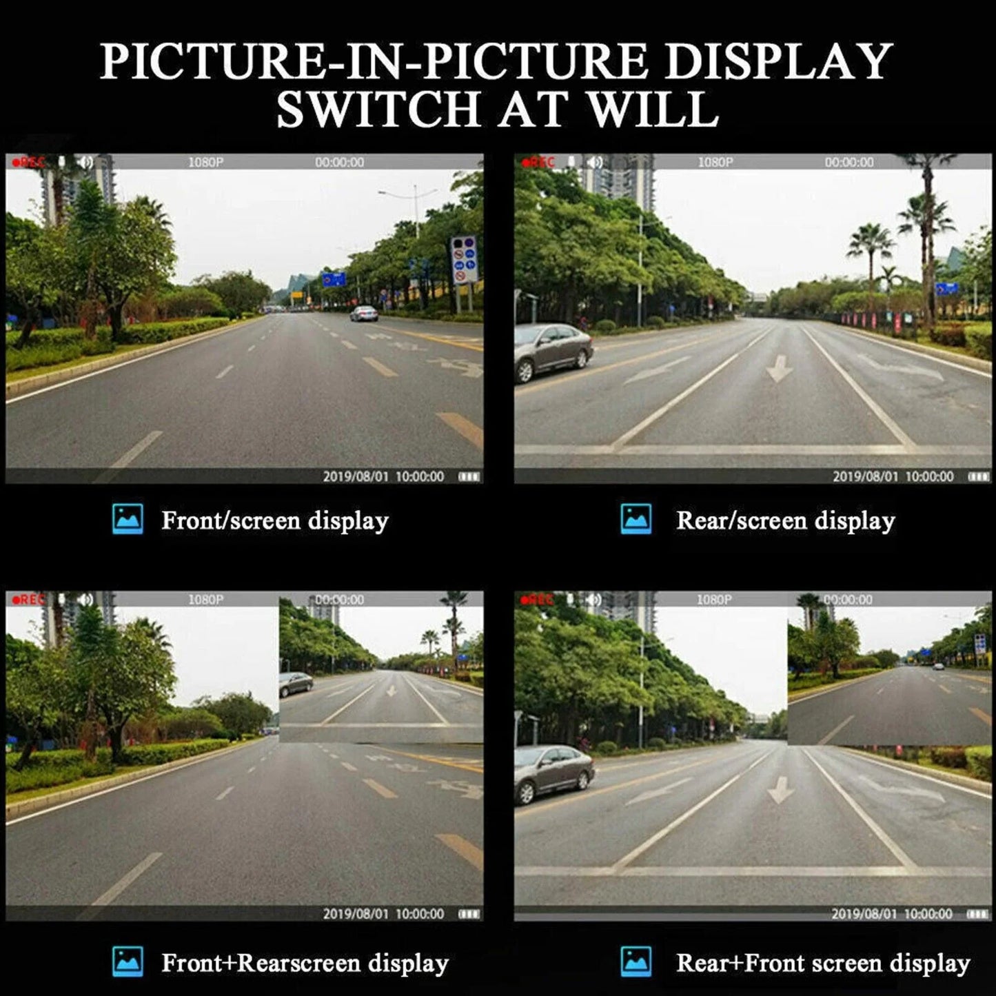 Dual 1080P HD Dash Cam - Front and Rear Car DVR Rearview Mirror Video Recorder