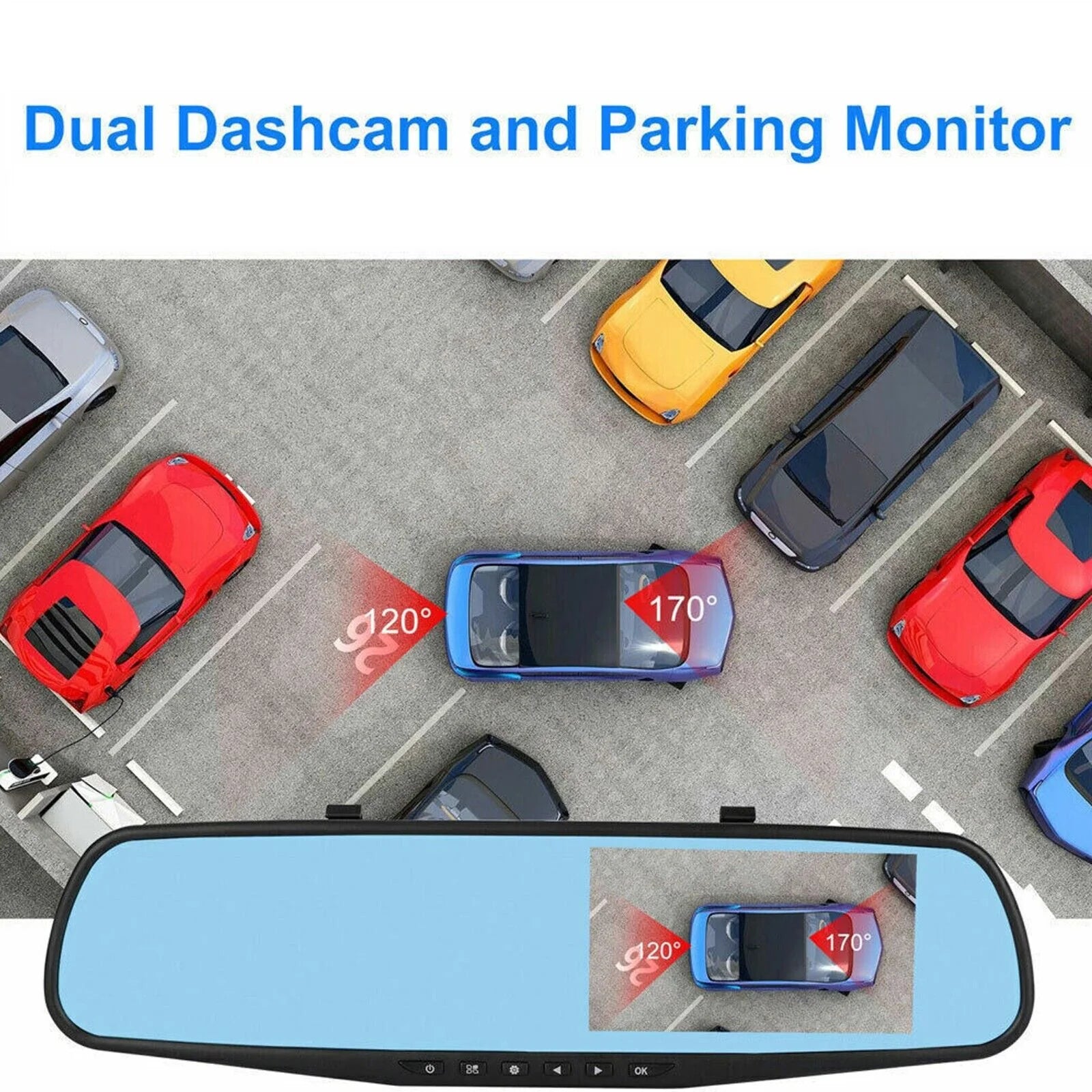 Dual 1080P HD Dash Cam - Front and Rear Car DVR Rearview Mirror Video Recorder