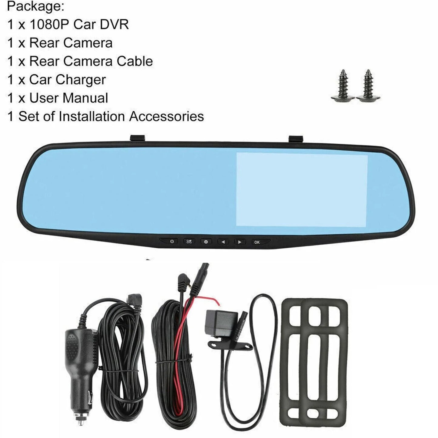 Dual 1080P HD Dash Cam - Front and Rear Car DVR Rearview Mirror Video Recorder