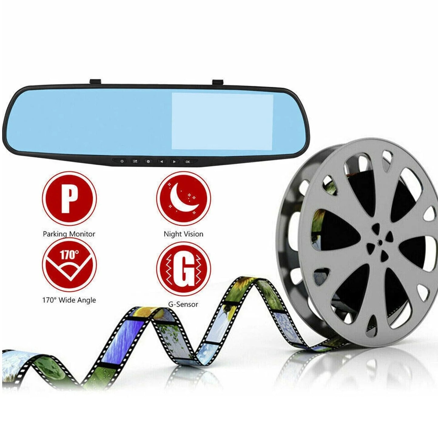 Dual 1080P HD Dash Cam - Front and Rear Car DVR Rearview Mirror Video Recorder