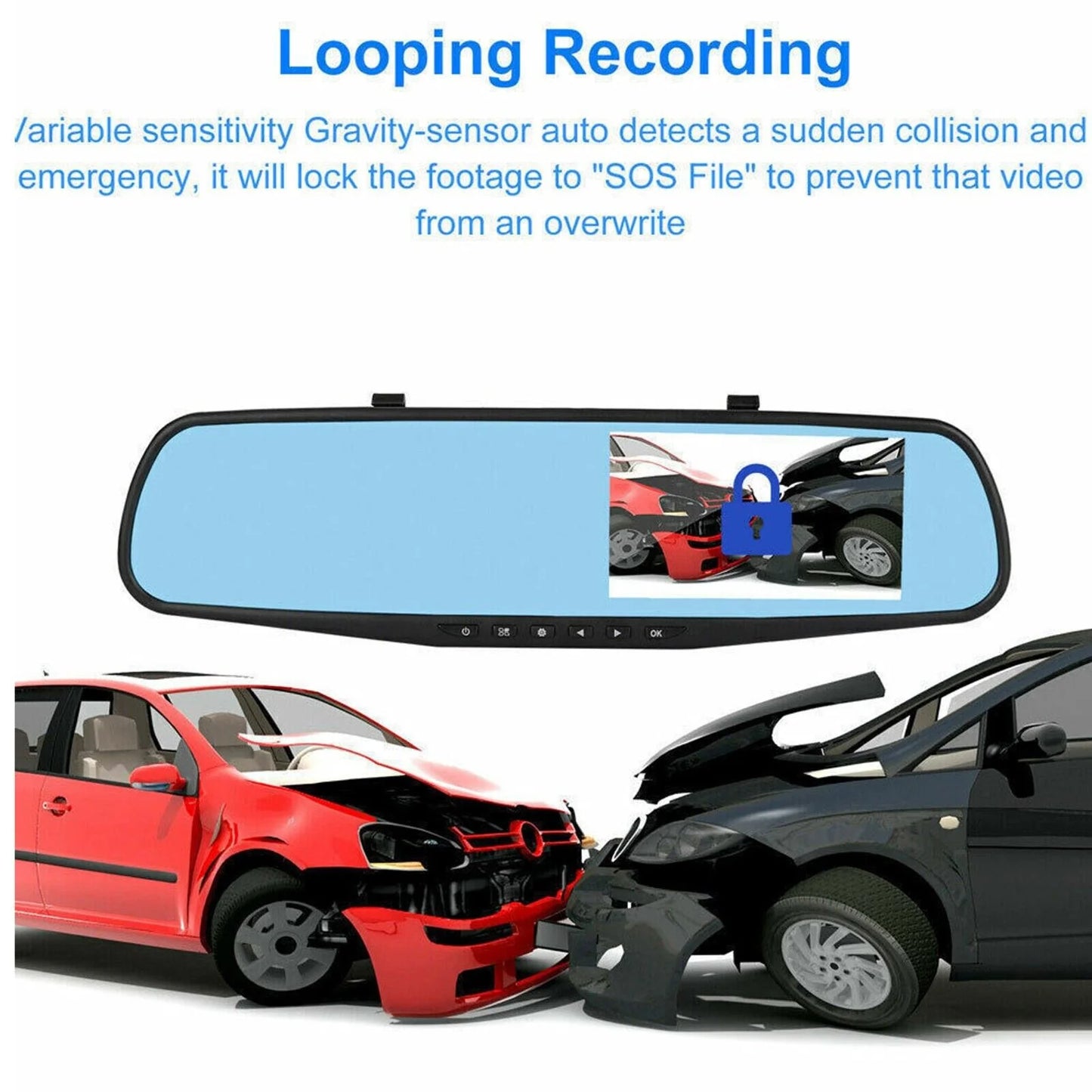 Dual 1080P HD Dash Cam - Front and Rear Car DVR Rearview Mirror Video Recorder